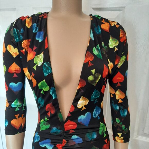 FASHION NOVA Black Plunge Maxi Dress with a Colourful Heart Print - Size Small - Picture 4 of 12